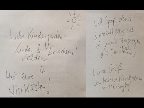 Foto des kurzen Briefs des Münzinghof-Teams an den Kindergarten