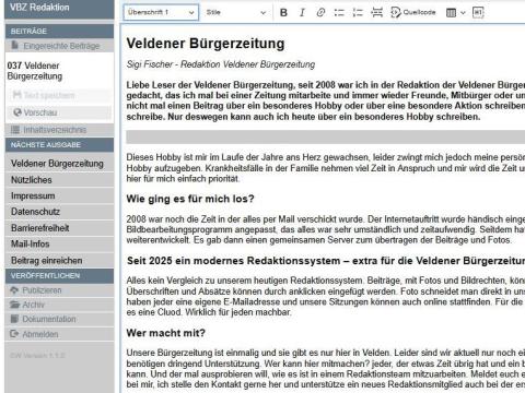 Screenshot des VBZ-Redaktionssystems